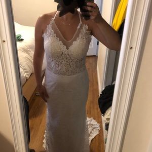 White lace dress with train